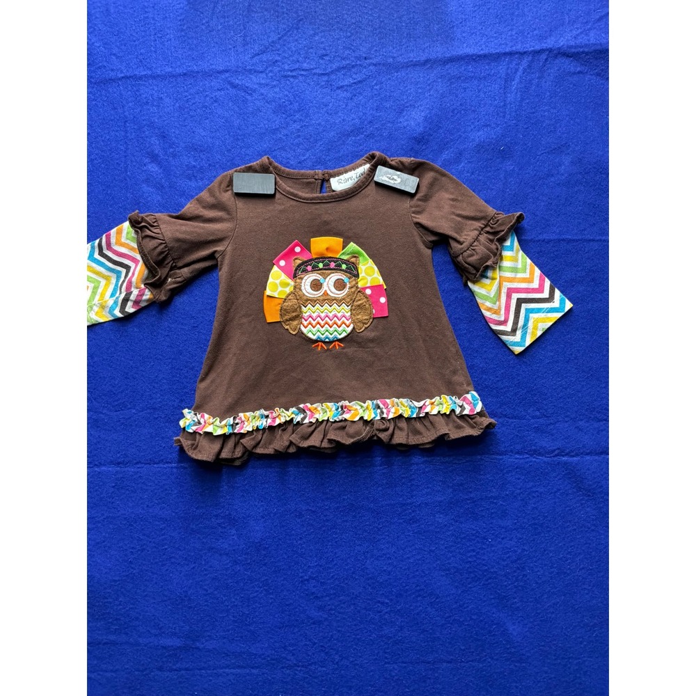 Thanksgiving Baby Girls Rare Too! Owl Applique Tunic Top 18M‎ Brown Multi